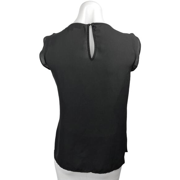 LOFT Womens Black Sleeveless Ruffle Crewneck Pleats Keyhole Casual Blouse Top XS - Picture 2 of 4